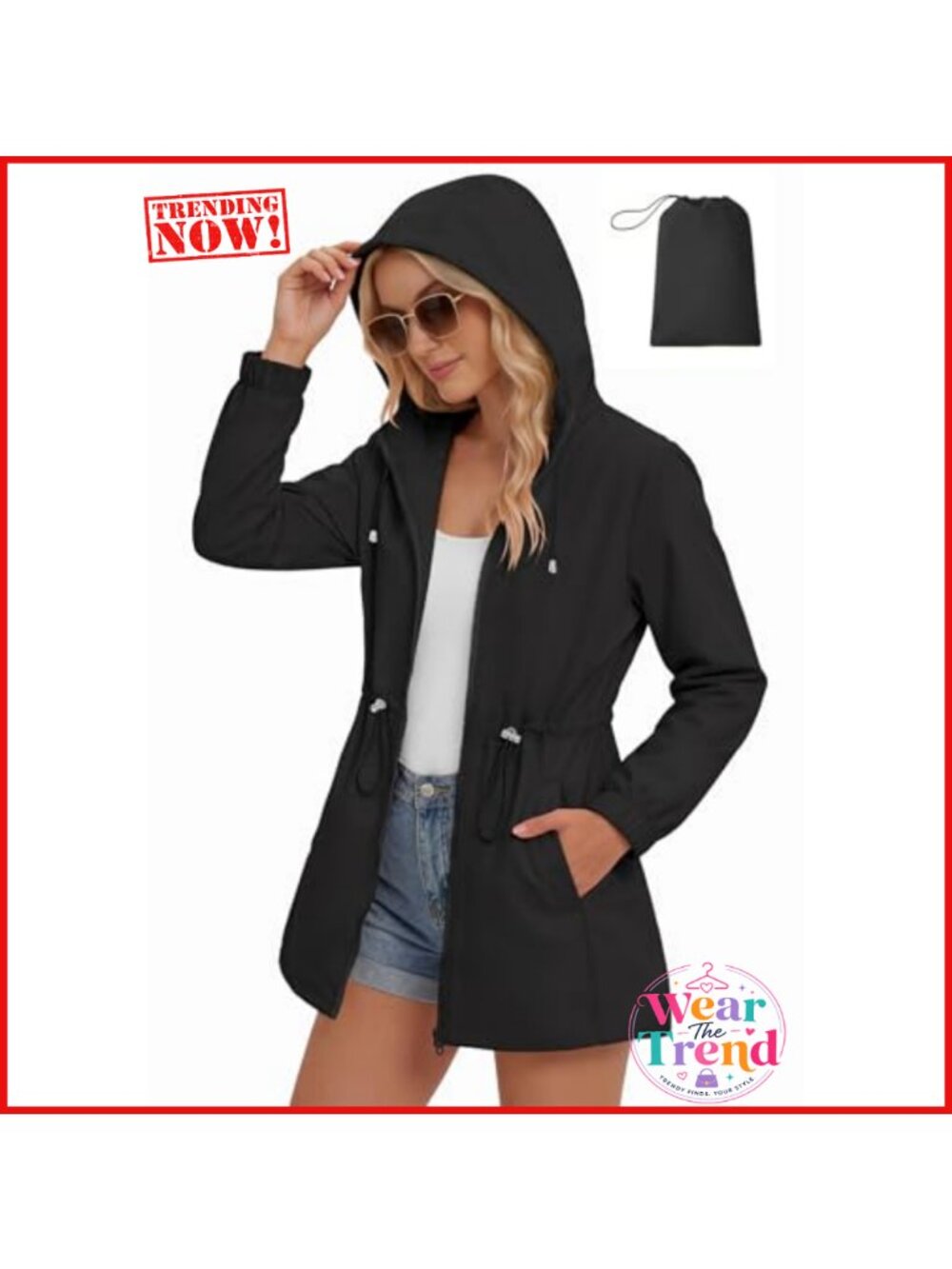 Lightweight Packable Waterproof Hooded Rain Jacket